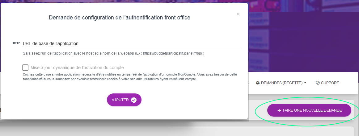 Ajout de l'url pour le paramétrage RHSSO